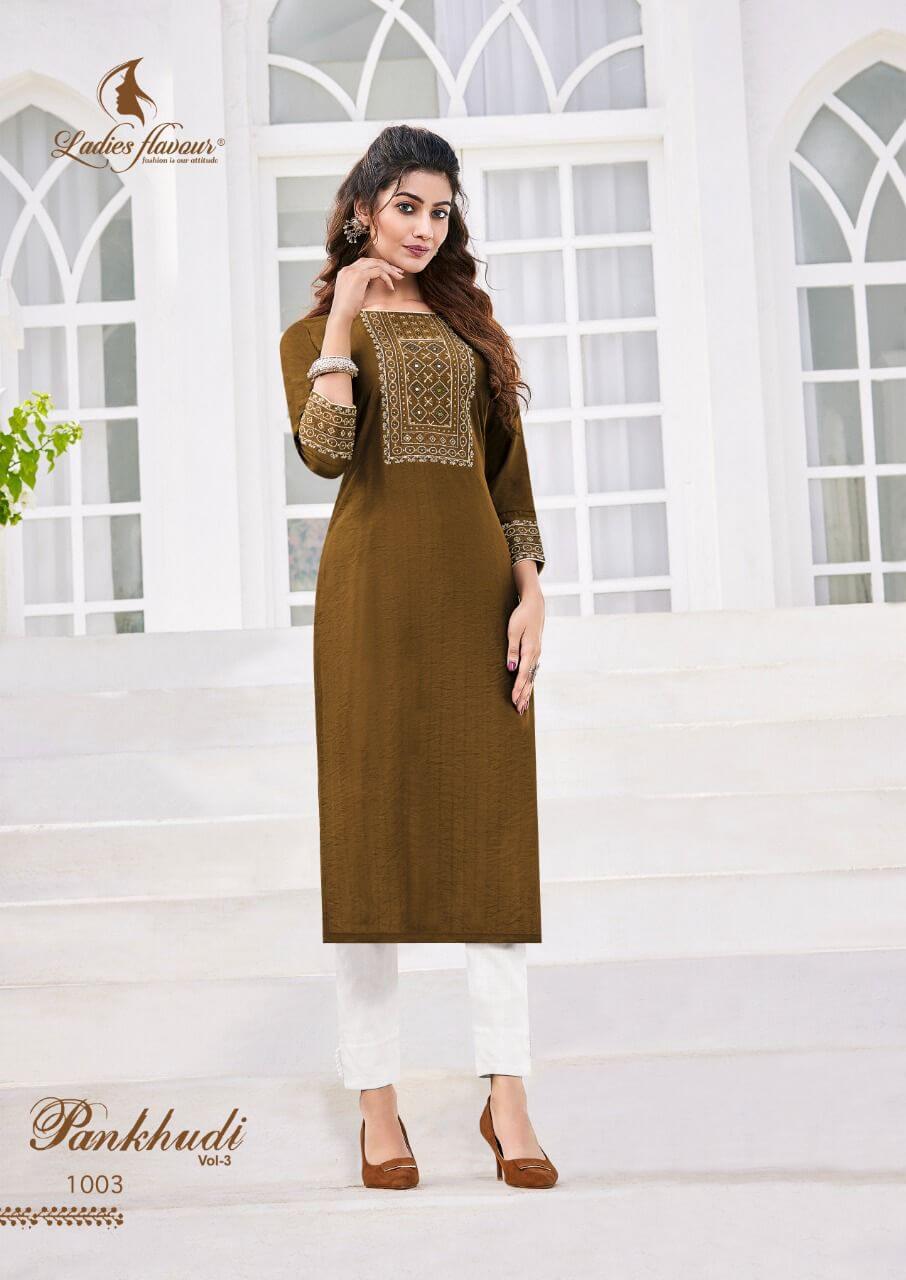 Ladies Flavour Pankhudi vol 3 Embroidery Work Kurti Catalog in Wholesale, Buy Ladies Flavour Pankhudi vol 3 Embroidery Work Kurtis Full Catalog in Wholesale Price Online from Vadodara, Gujarat